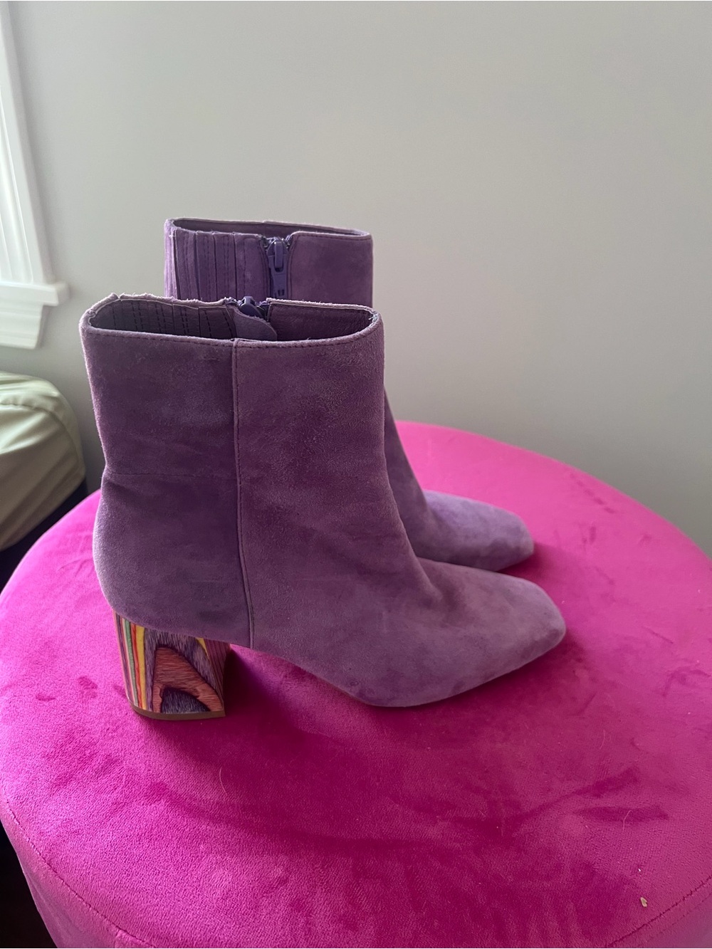 Charlotte Stone Lavender Suede Ankle Boots with Side Zip - Picture 2 of 4